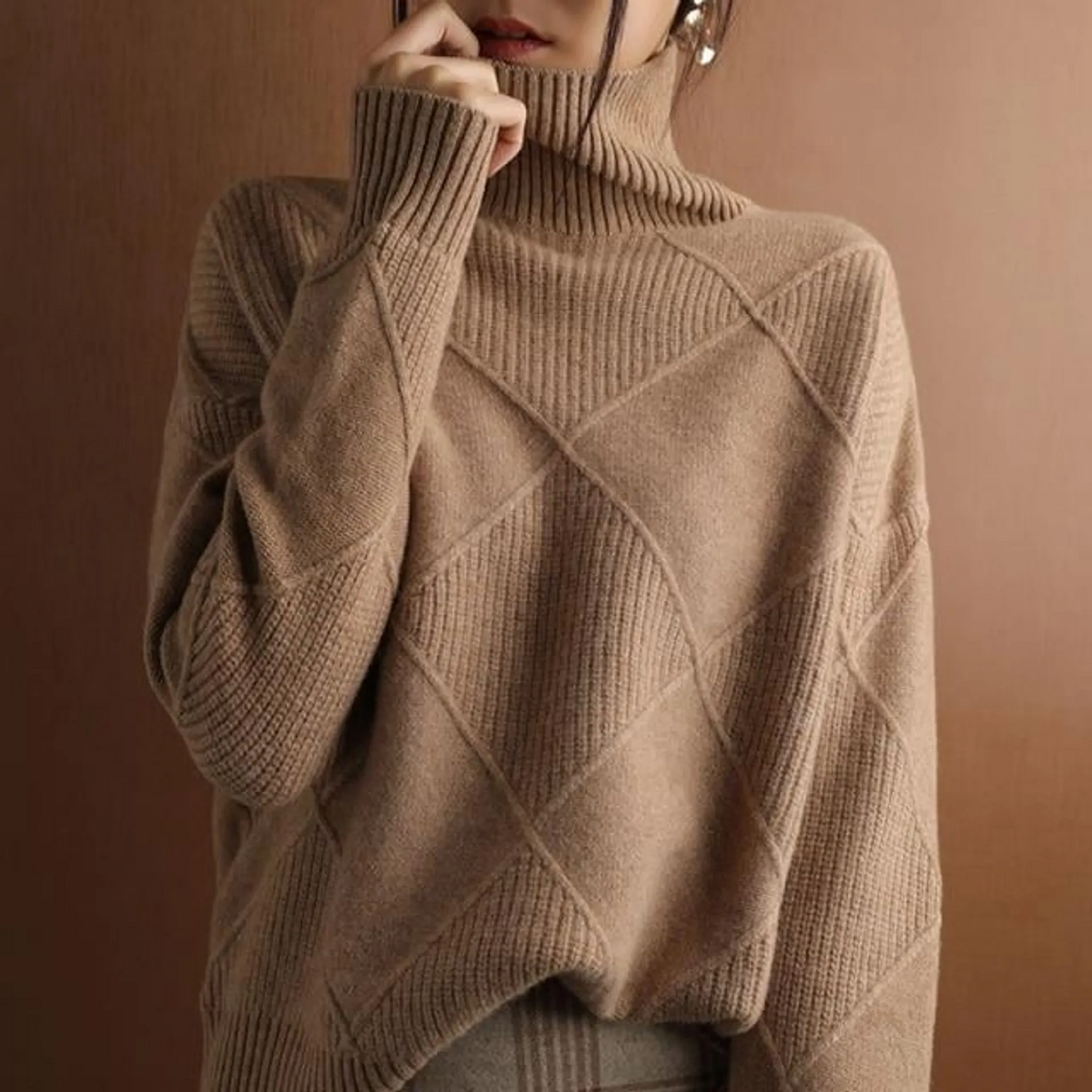 Loose Cashmere Turtleneck Sweater Cardigan
